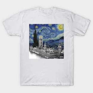 The Starry Night by Vincent Van Gogh and London (Big Ben and Westminster Palace) T-Shirt